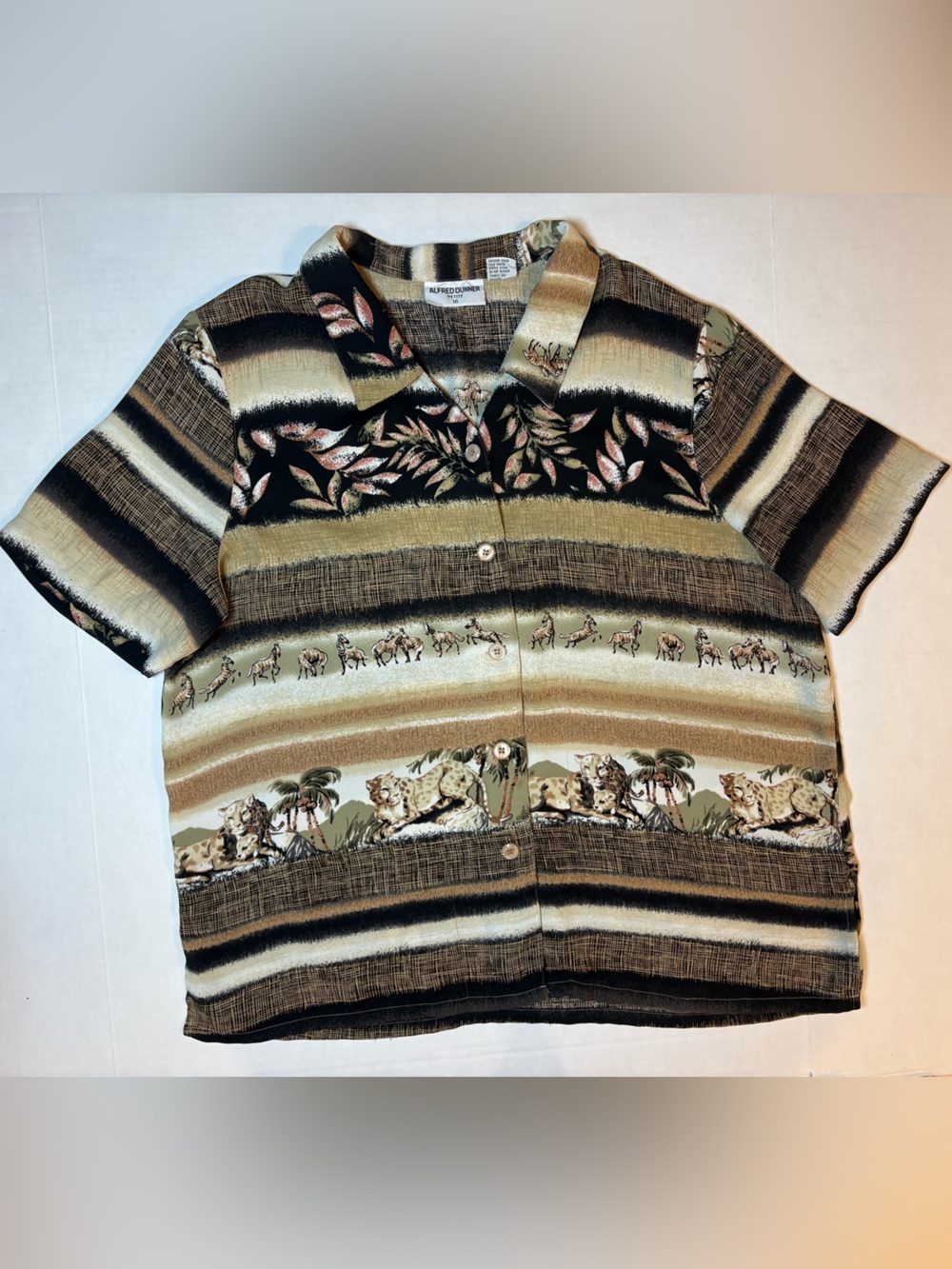 Alfred Dunner VTG Short Sleeve Safari Animal Print Blouse Zebra Leopard Size P16